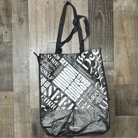 Lululemon Black Reusable Large Tote with White Logo - Picture 1 of 8